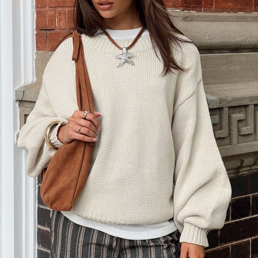 Princess Polly Harmony Balloon Sleeve Knit Sweater Beige / Size S/M - Picture 3 of 8